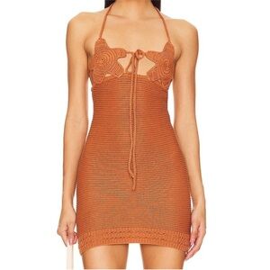 Lovers and Friends Crochet star fish dress in Rust